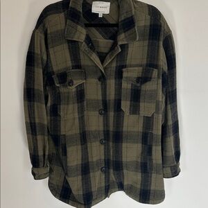 Lucky Brand Olive and Black Plaid Shirt Jacket